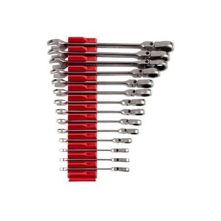 Tekton Flex Head 12-Point Ratcheting Combination Wrench Set w/ Modular Wrench Organizer, 14-Piece (6-19 mm) WRC95302